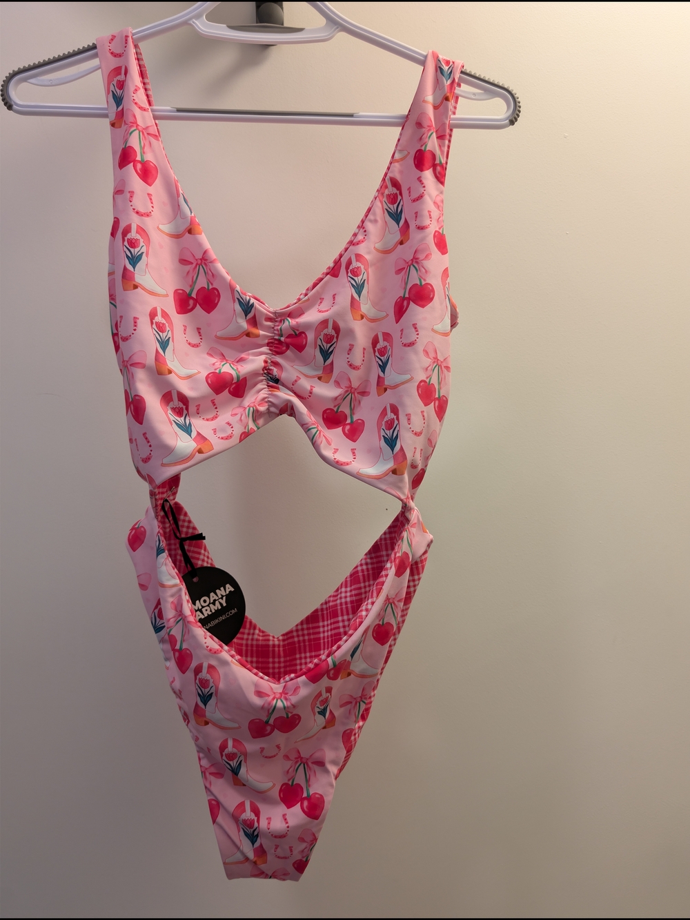 moana bikini Pink Cherry Print One-Piece Swimsuit